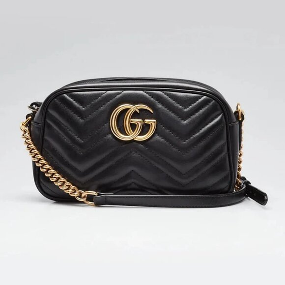 Gucci Handbags - Gucci Black Quilted Leather Marmont Small Camera Bag